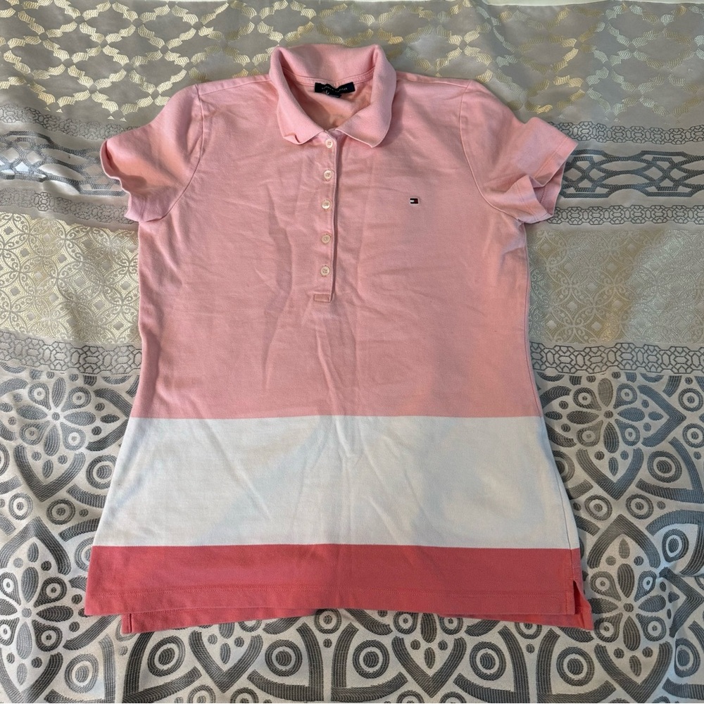 Tommy Hilfiger Pink and White Polo Shirt